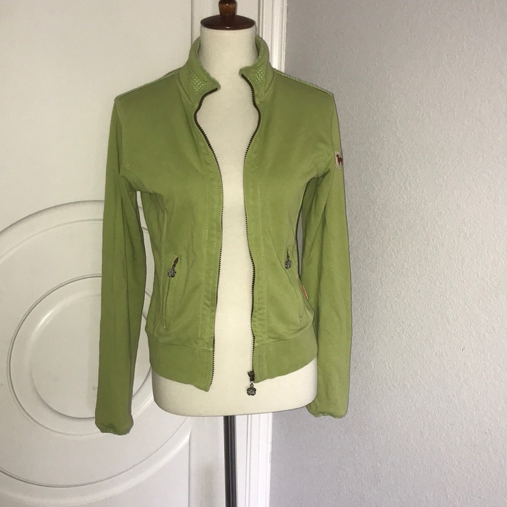 machu pic hmu green zip up jacket with embroidery